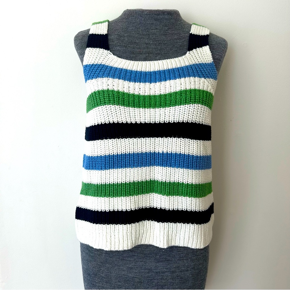 FRNCH Paris Knitted Top Navy Green White Stripes Women’s Sz L